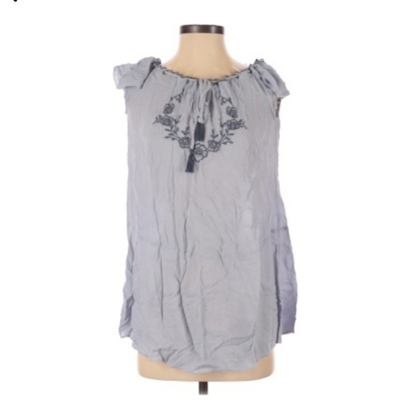 Free People embroidered blue top - Picture 1 of 6